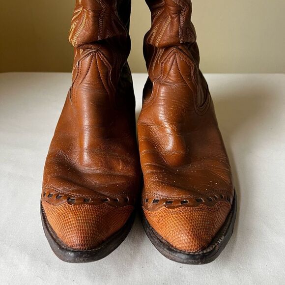 Vintage Nocona Cowboy Boots‎ Men's 8.5 D Brown Leather Lizard Wingtip Western - Picture 3 of 10